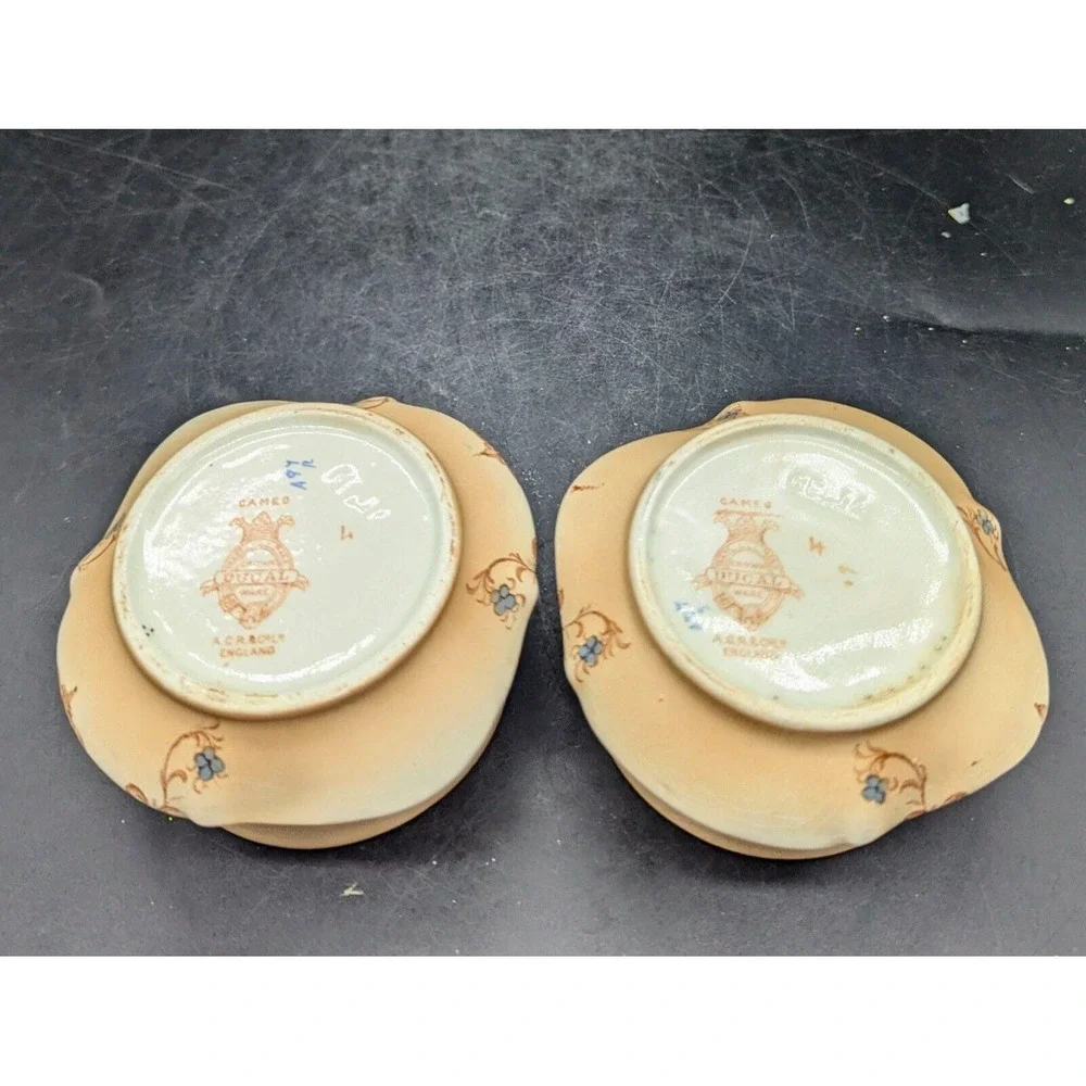Set/2 Vintage CROWN DUCAL WARE Covered Dresser Box Hair Receiver Verona Rose